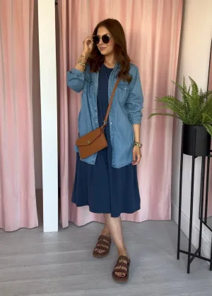 Tiered T-shirt Dress - Navy