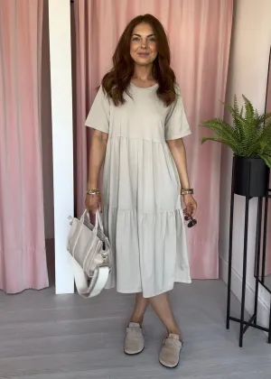 Tiered T-shirt Dress - Stone