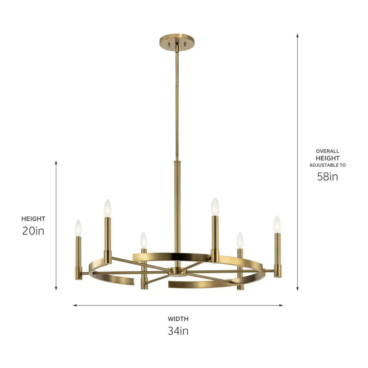 Tolani 34" 6-Light Chandelier, Brushed Natural Brass Finish