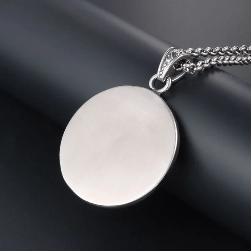 Vintage Hip-Hop Octagram Mantra Pendant Necklace for Men in Titanium Steel