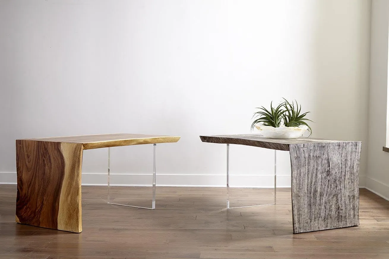 Waterfall Desk Gray Stone, Acrylic Leg