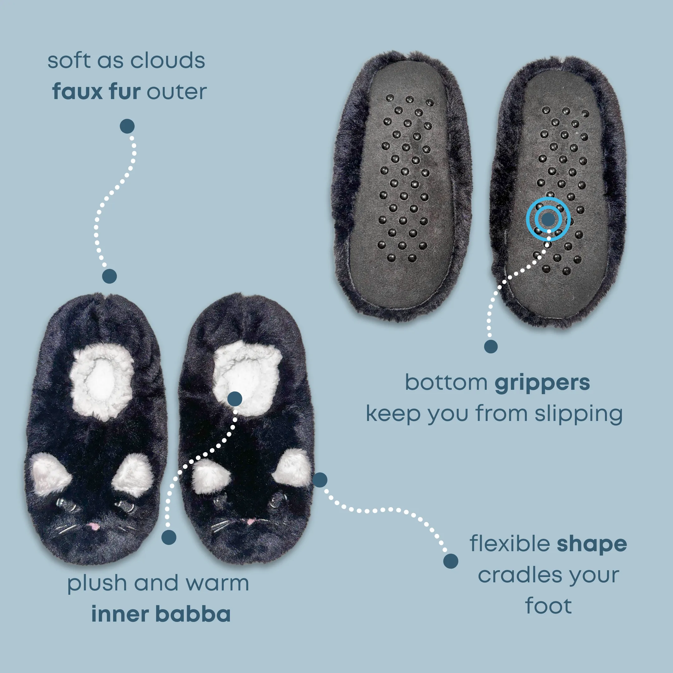 Women's Black Cat Fuzzy Babba Slipper Socks